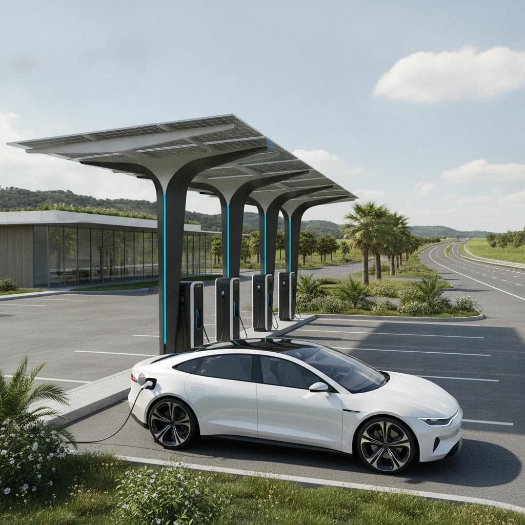 Estação de recarga para carros elétricos às margens da rodovia BR-116.