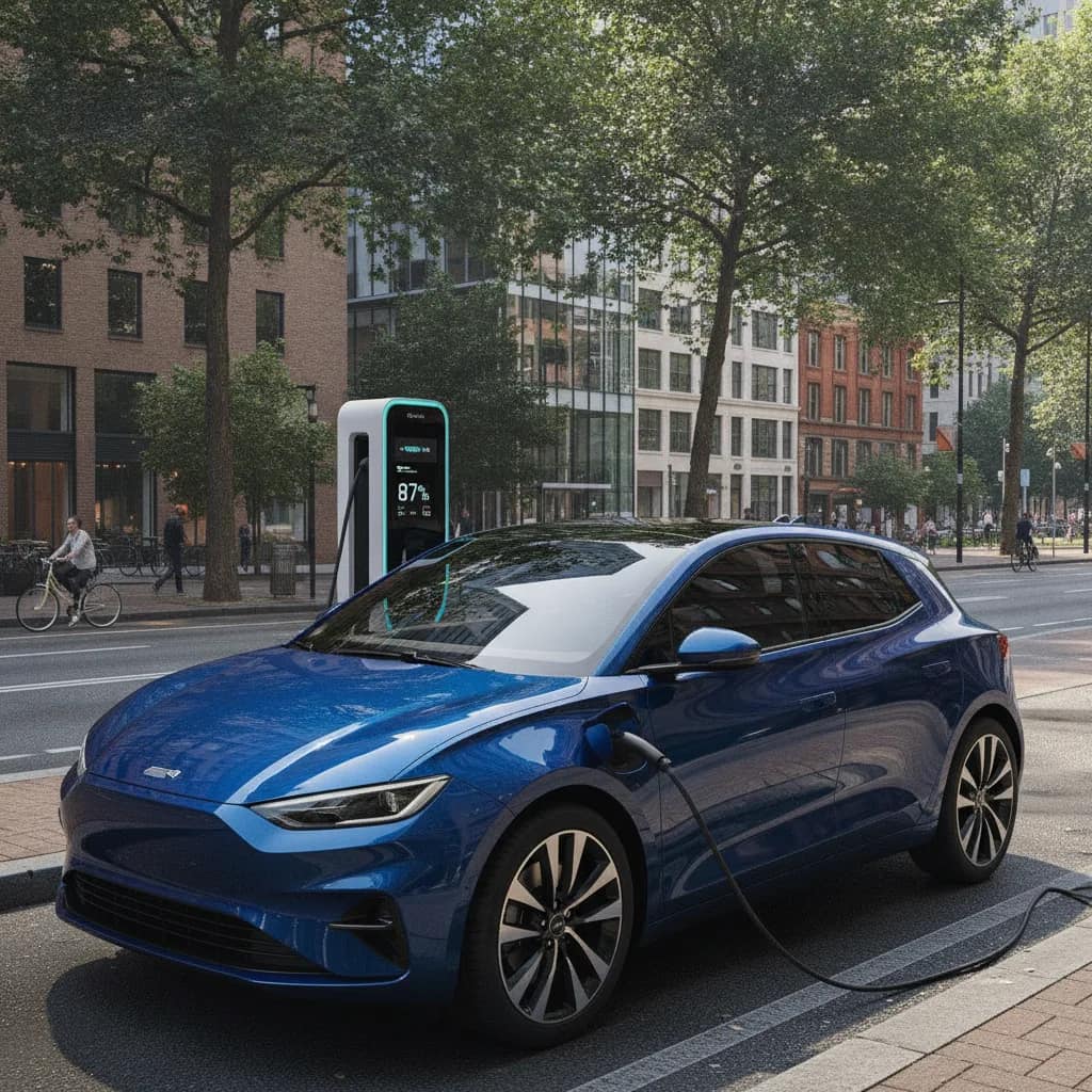 Hatch compacto elétrico recarregando em ponto urbano em Vitória da Conquista.