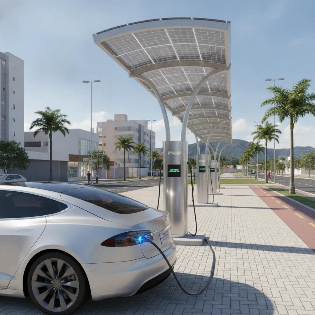Carro elétrico recarregando em estação de carregamento em Vitória da Conquista