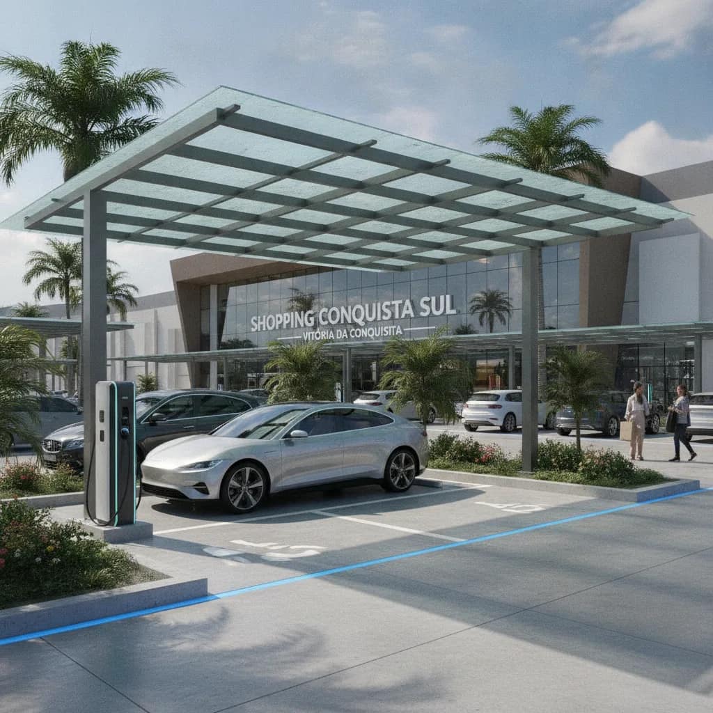 Estação de recarga de carro elétrico no Shopping Conquista Sul em Vitória da Conquista