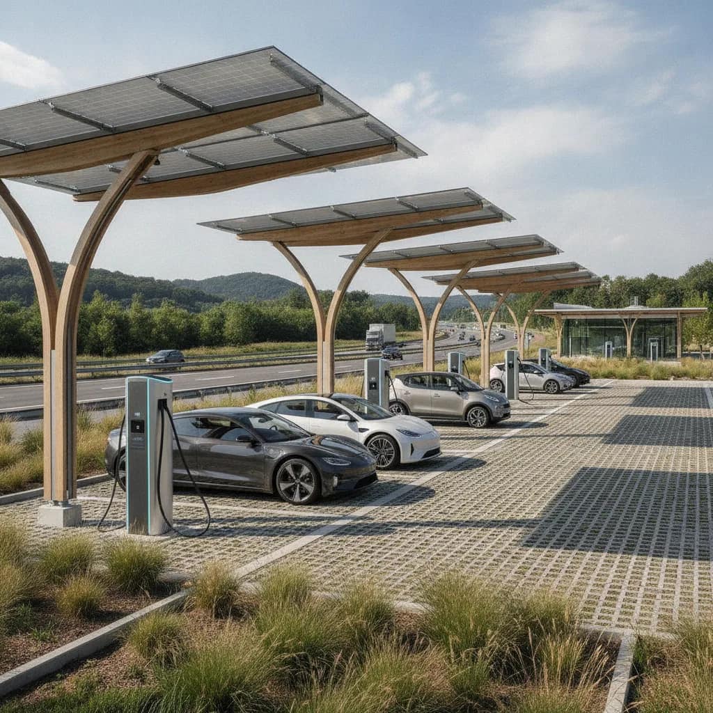 Estação de recarga para carros elétricos próxima à rodovia BR-116 em Vitória da Conquista.