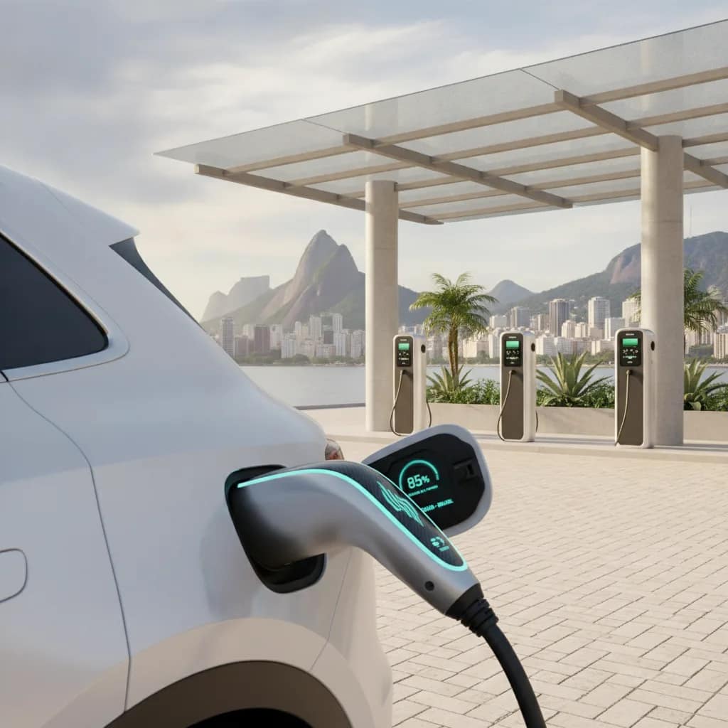 Estação de recarga rápida de carro elétrico em ponto urbano