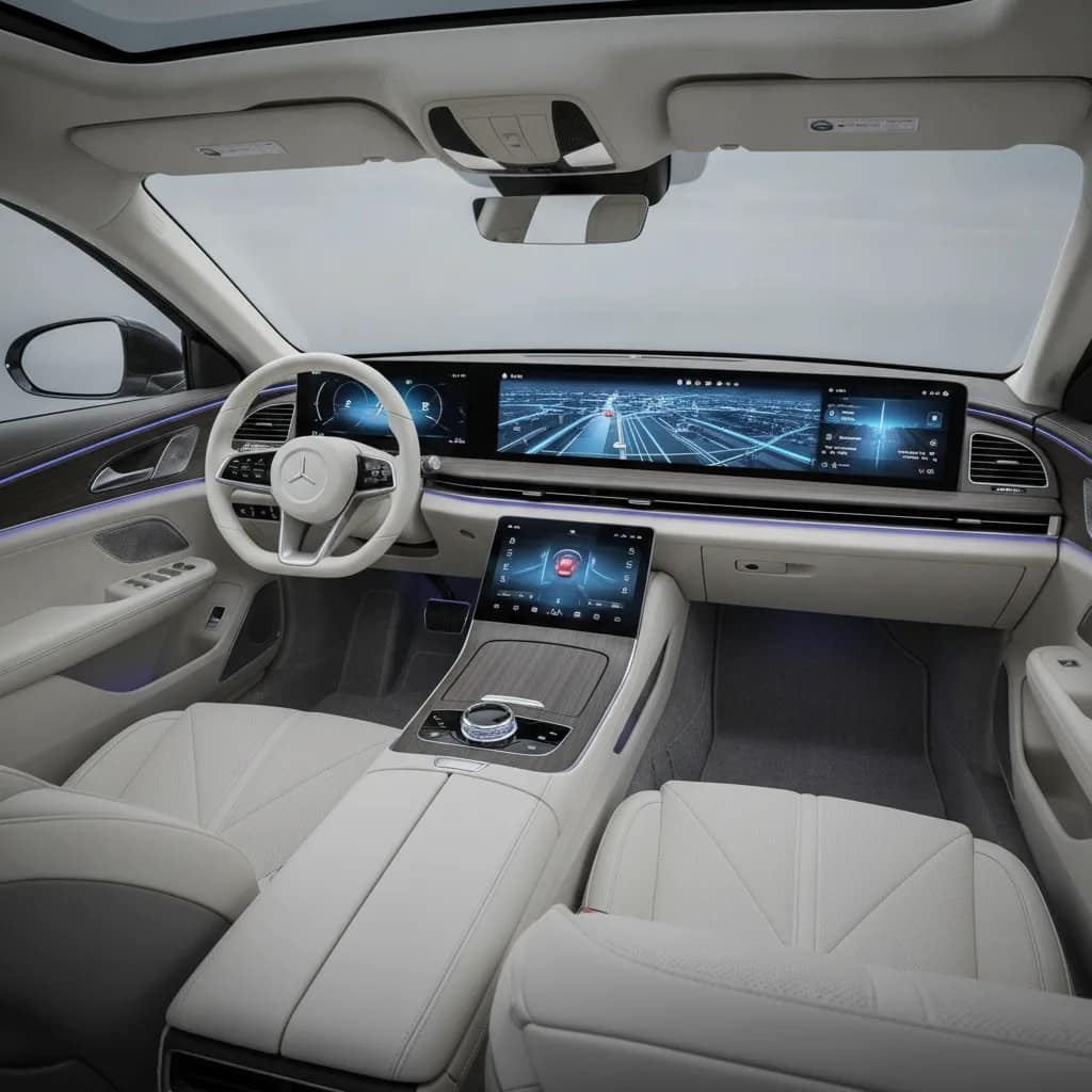 Painel tecnológico de carro elétrico exibindo mapa de navegação