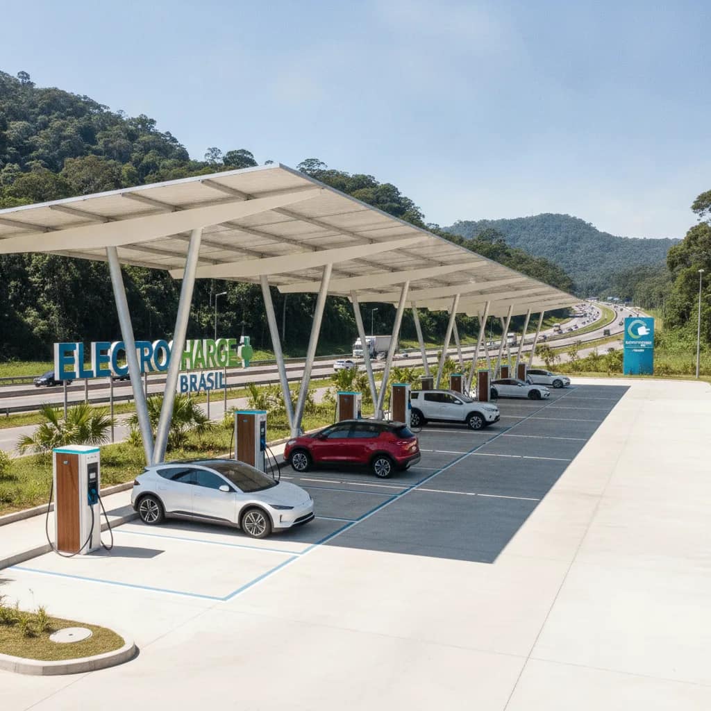Estação de recarga para carros elétricos em rodovia