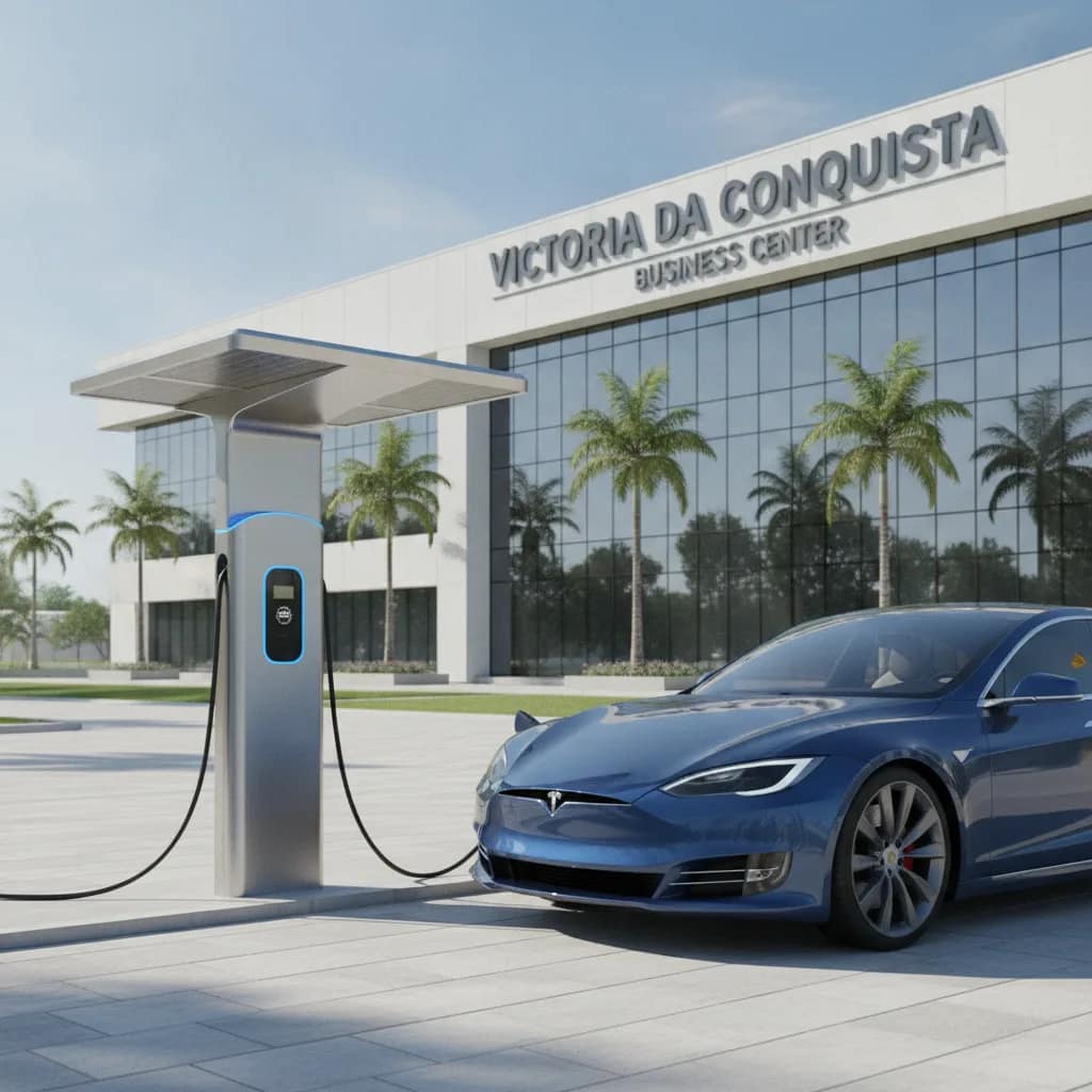 Carro elétrico carregando em ponto de recarga