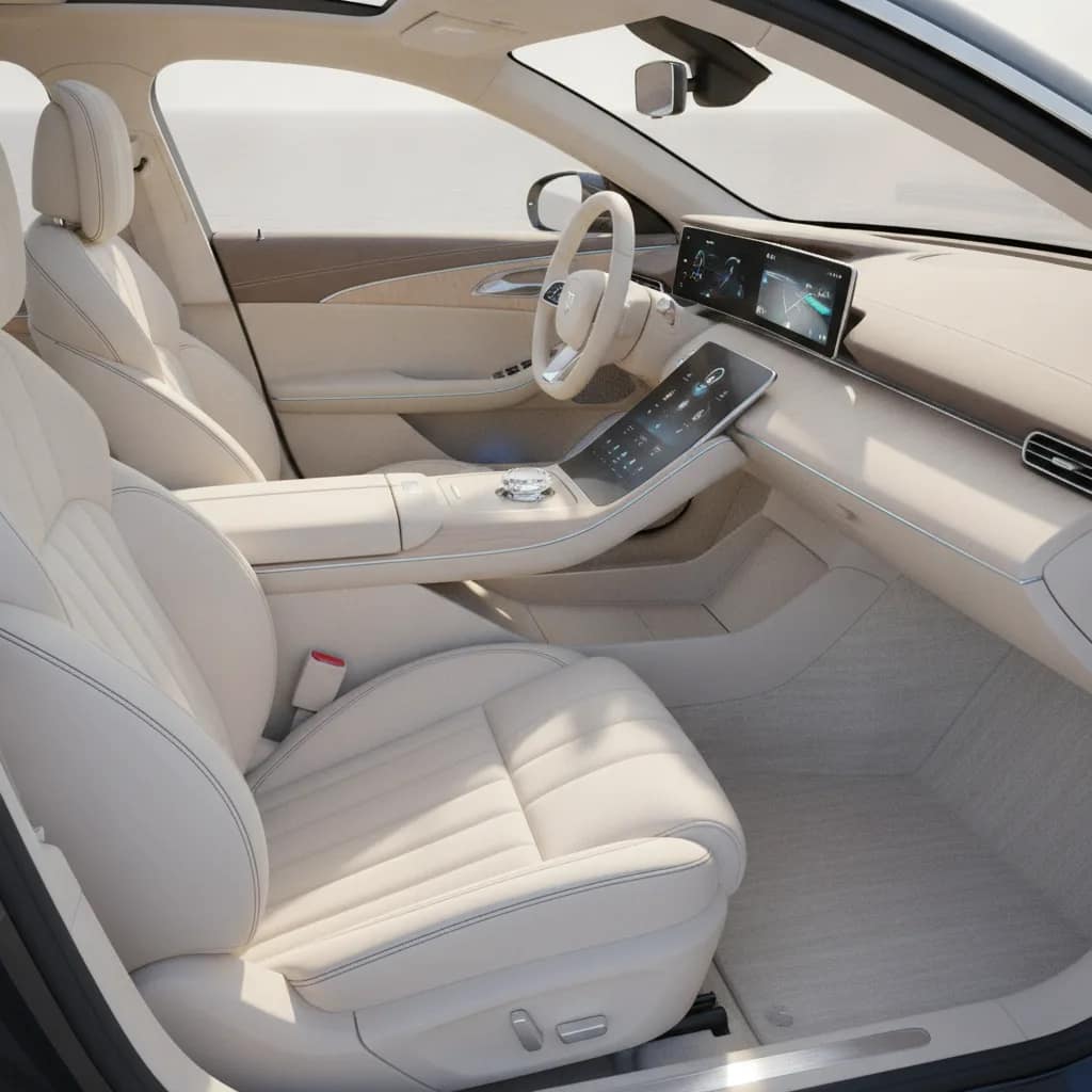Interior executivo de um carro elétrico de luxo