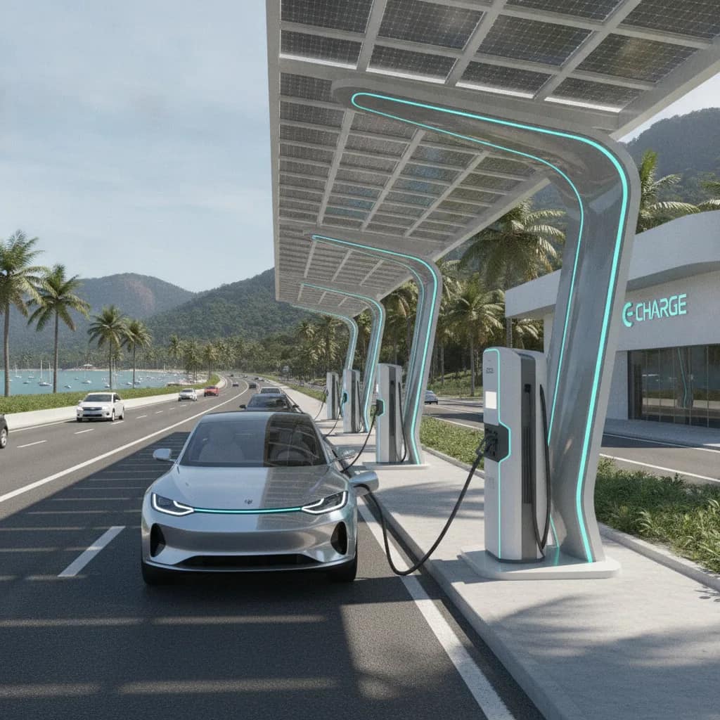 Estação de recarga para carros elétricos na rodovia BR-116 no Sudoeste Baiano.