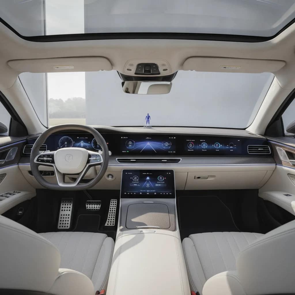 Painel interior tecnológico de um carro elétrico executivo