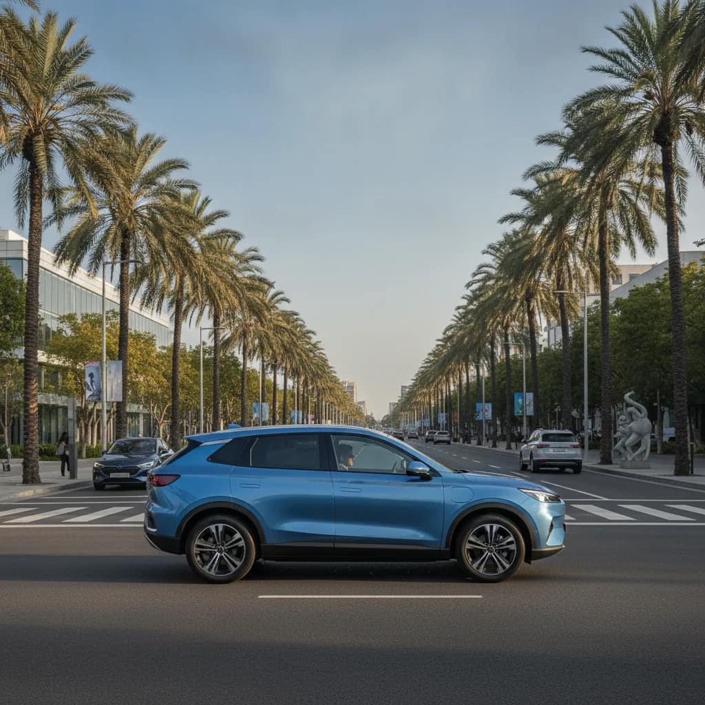 BYD Yuan Plus 2025 em circulação por avenida urbana em Vitória da Conquista
