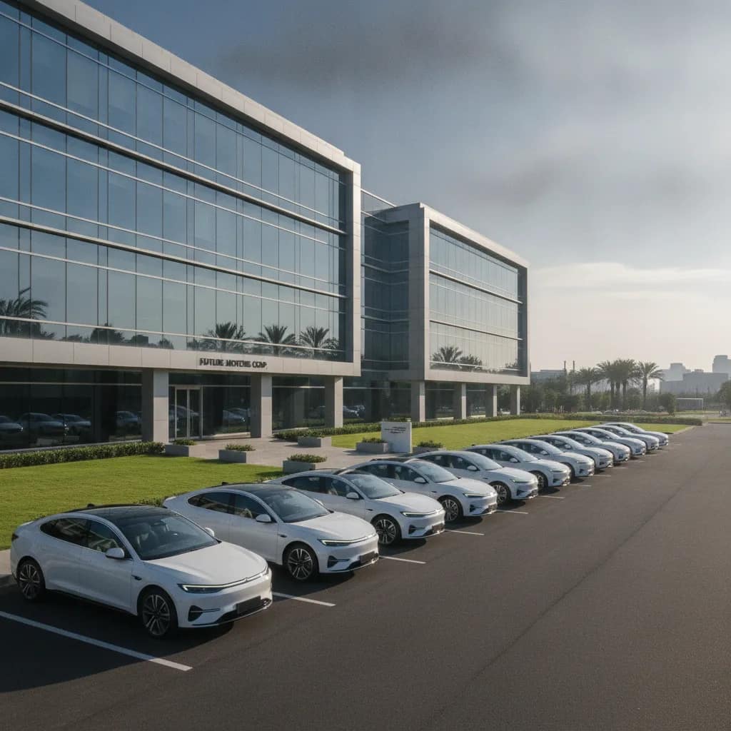 Frota corporativa de carros elétricos alinhados para empresas em Vitória da Conquista.